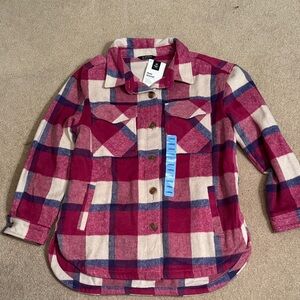 Pink and Blue Plaid Button-Up Shacket